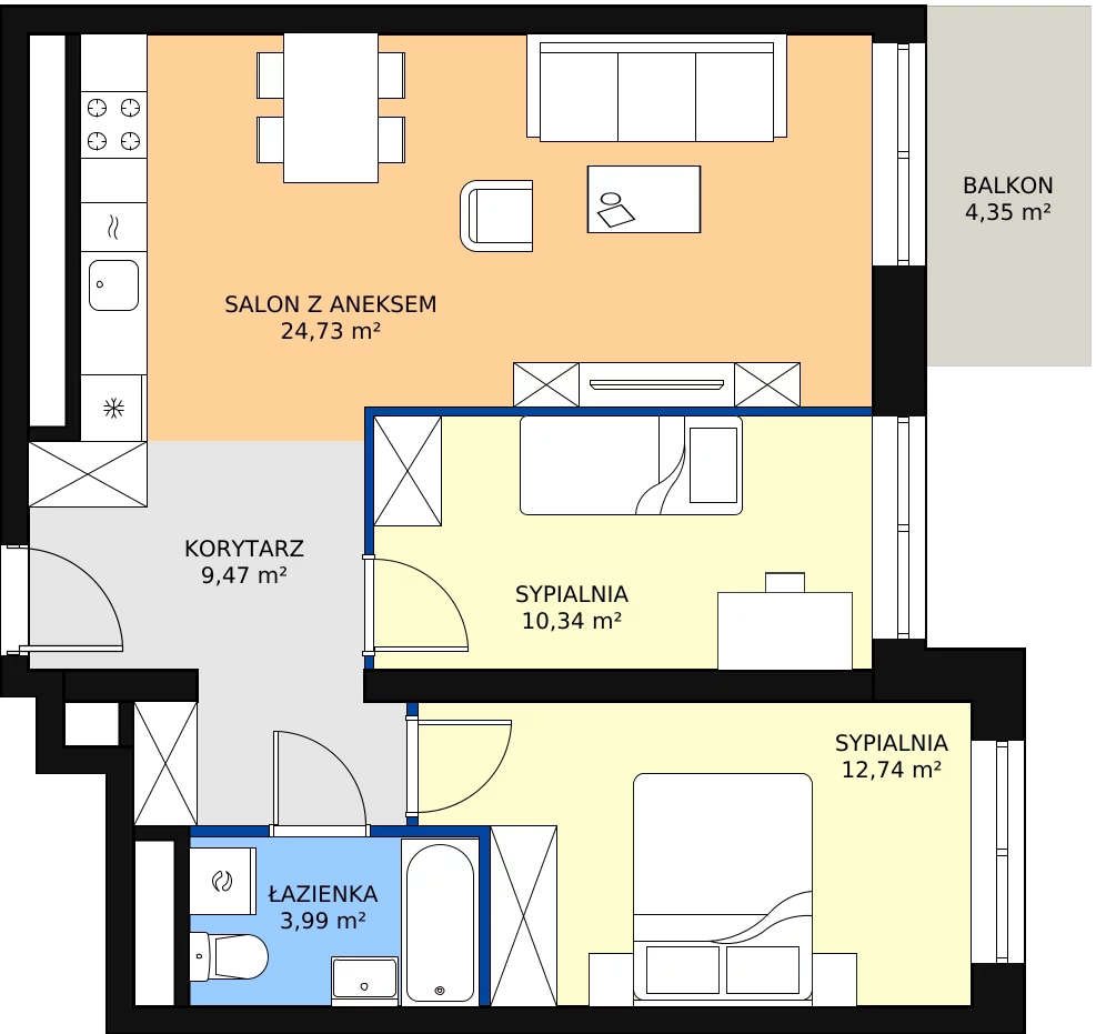 Zalety mieszkania 61.27 m², L2/7/60