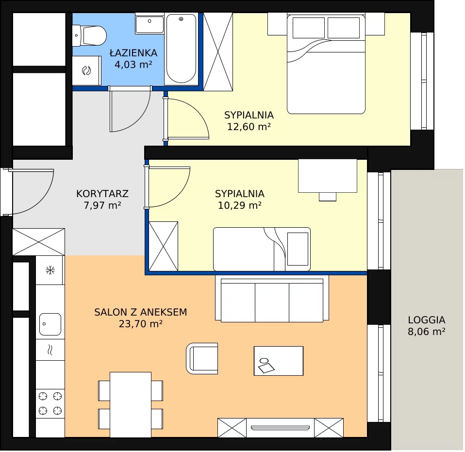 Zalety mieszkania 58.59 m², L2/9/77