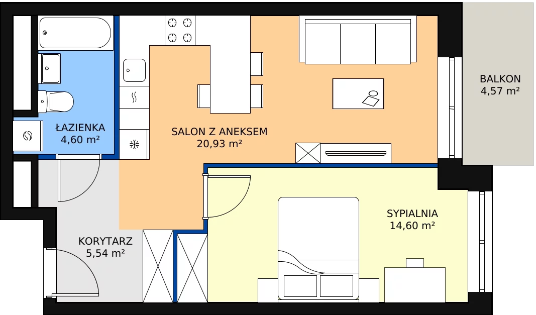 Zalety mieszkania 45.67 m², L2/3/24