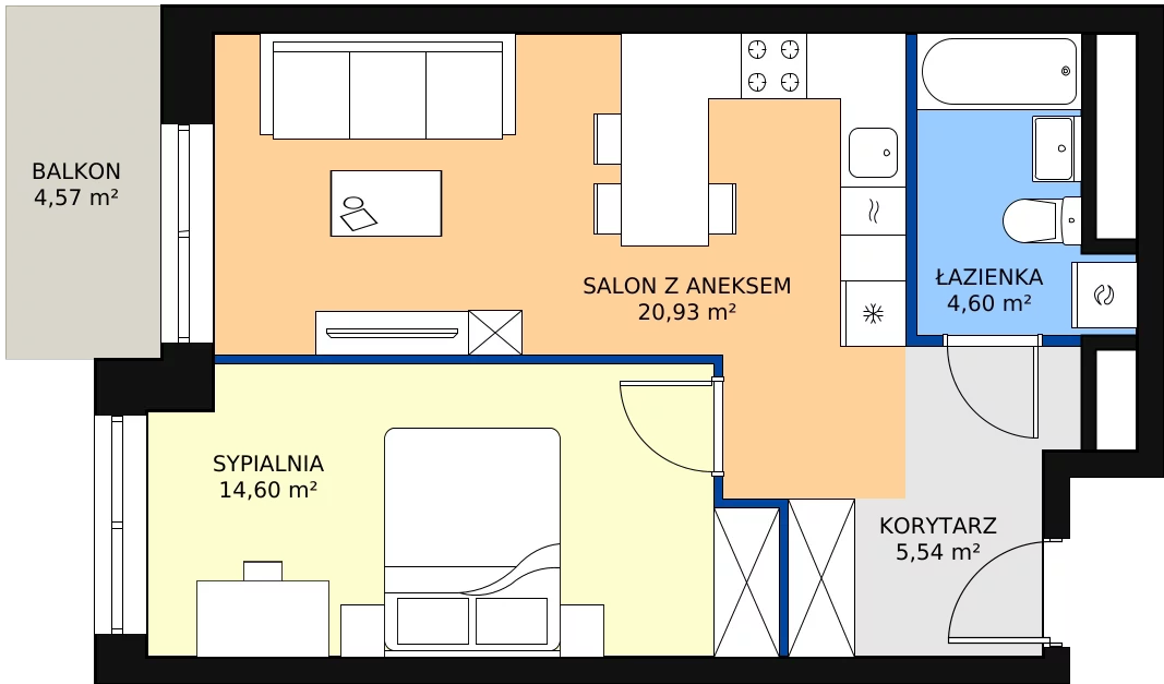 Zalety mieszkania 45.67 m², L2/4/33
