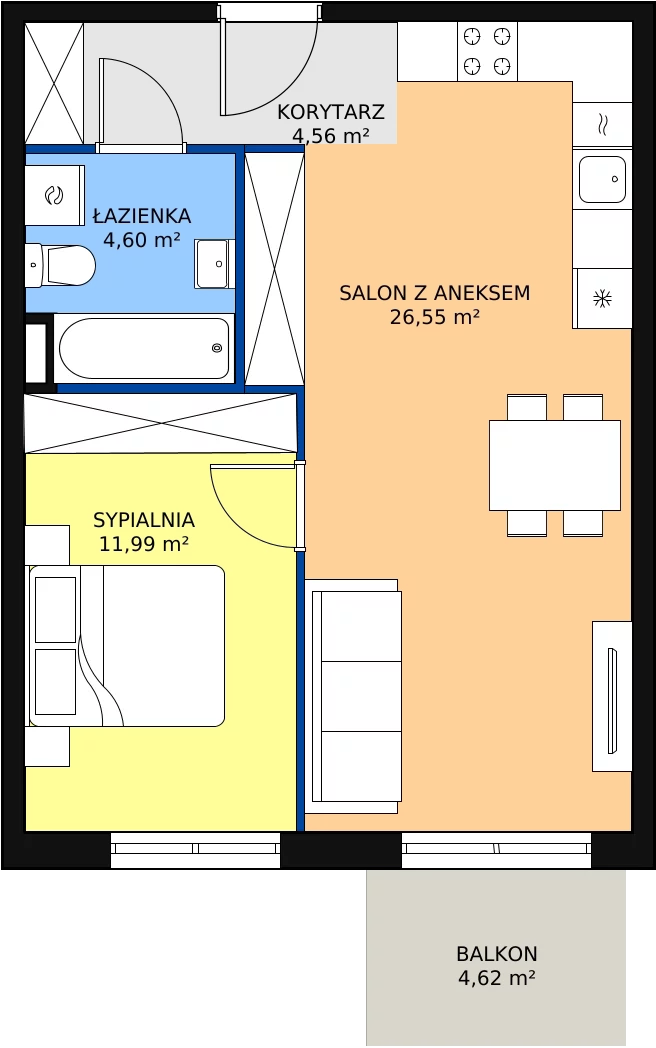Zalety mieszkania 47.7 m², A/A/7