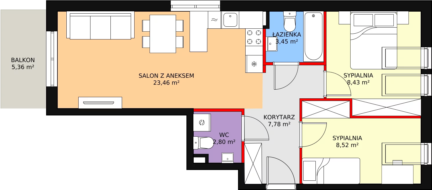 3 pokoje, mieszkanie 54,44 m², piętro 3, oferta nr A/C/12, Augustowska Vita, Wrocław, Maślice, Fabryczna, ul. Augustowska 66