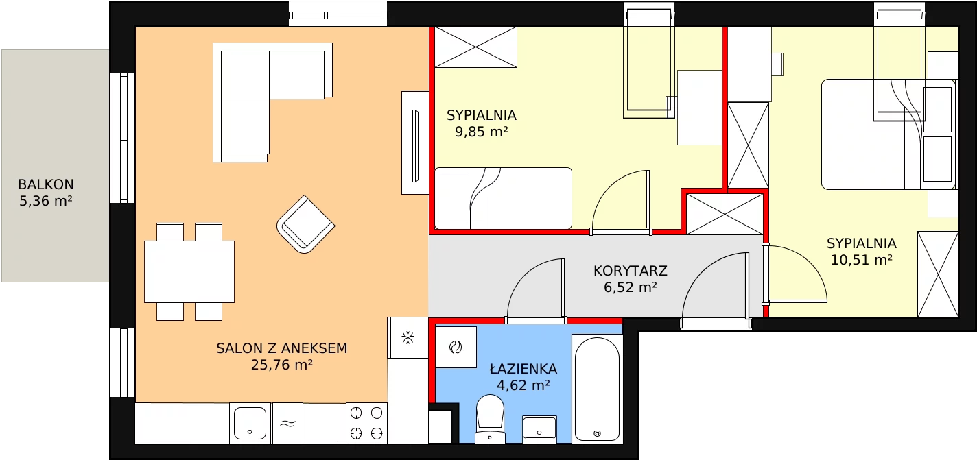 3 pokoje, mieszkanie 57,26 m², piętro 3, oferta nr B/C/16, Augustowska Vita, Wrocław, Maślice, Fabryczna, ul. Augustowska 66