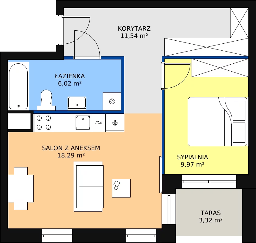 Zalety mieszkania 45.82 m², B.00.04.01