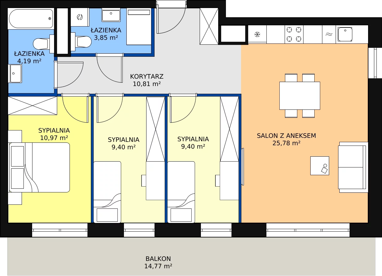Zalety mieszkania 74.4 m², B.01.01.04