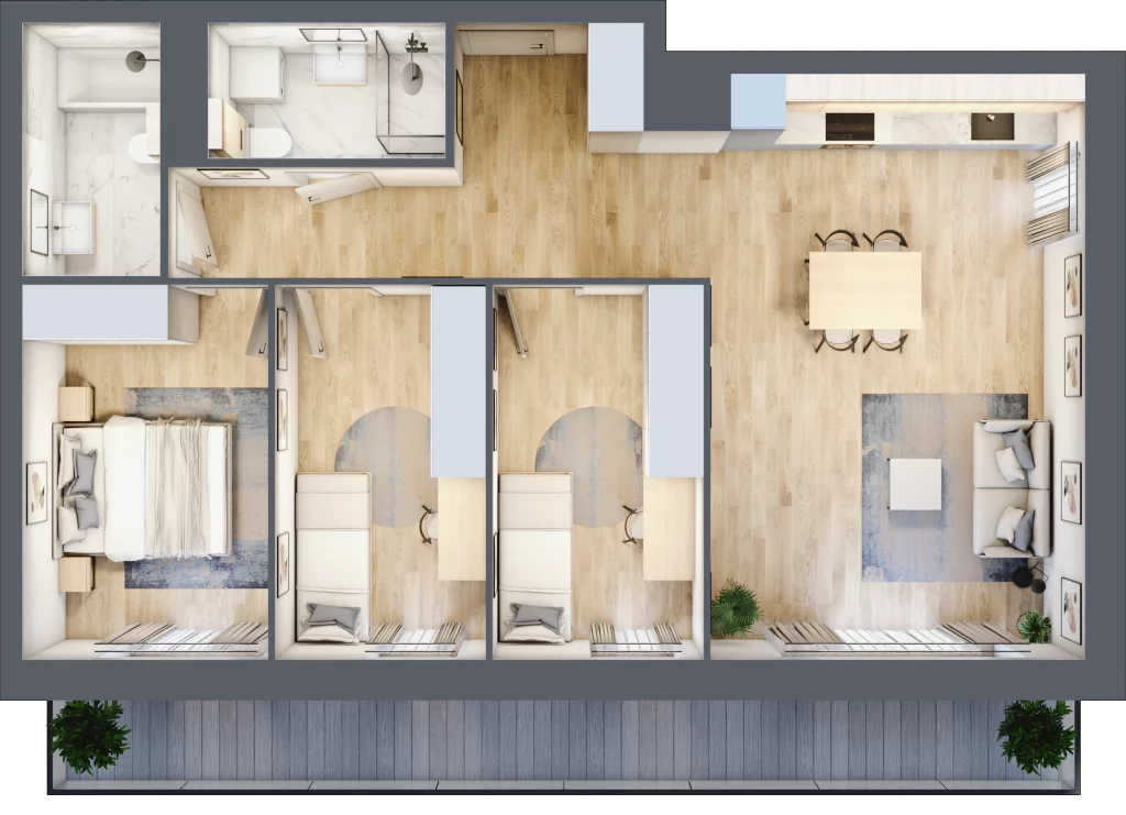 4 pokoje, mieszkanie 74,40 m², piętro 1, oferta nr B.01.01.04, WUWA Vita, Wrocław, Żerniki, Fabryczna, ul. Tadeusza Brzozy