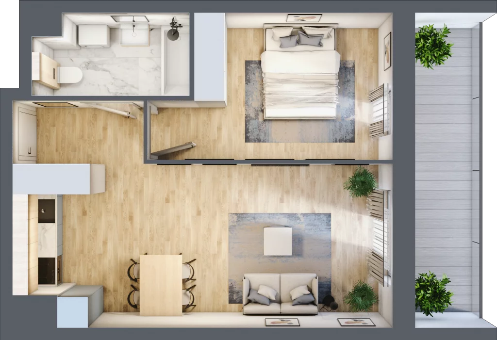 2 pokoje, mieszkanie 37,98 m², piętro 1, oferta nr B.01.01.07, WUWA Vita, Wrocław, Żerniki, Fabryczna, ul. Tadeusza Brzozy