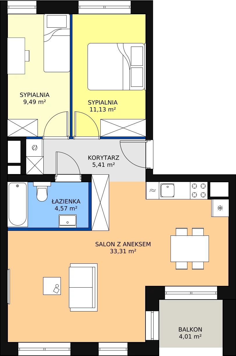 Zalety mieszkania 63.91 m², B.01.02.01