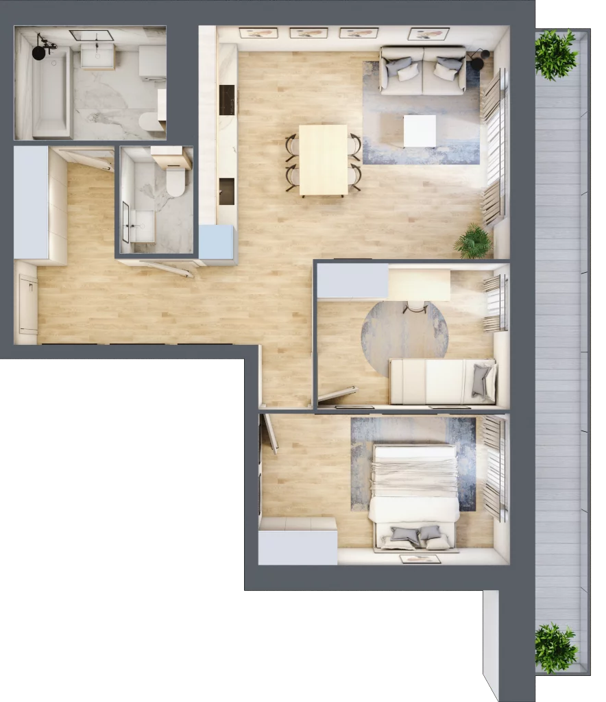 3 pokoje, mieszkanie 64,54 m², piętro 1, oferta nr B.01.02.02, WUWA Vita, Wrocław, Żerniki, Fabryczna, ul. Tadeusza Brzozy