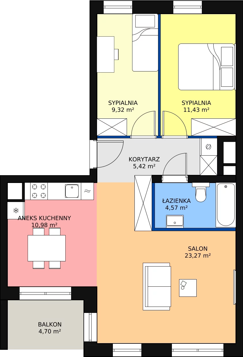 Zalety mieszkania 64.99 m², B.01.03.02