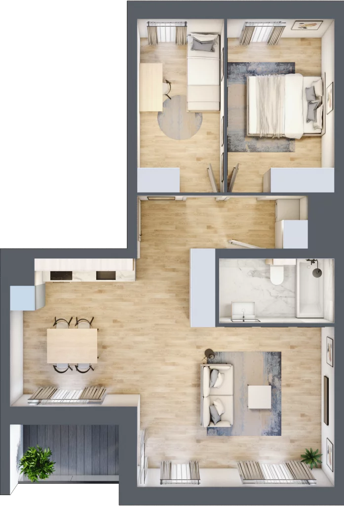 3 pokoje, mieszkanie 64,99 m², piętro 1, oferta nr B.01.03.02, WUWA Vita, Wrocław, Żerniki, Fabryczna, ul. Tadeusza Brzozy