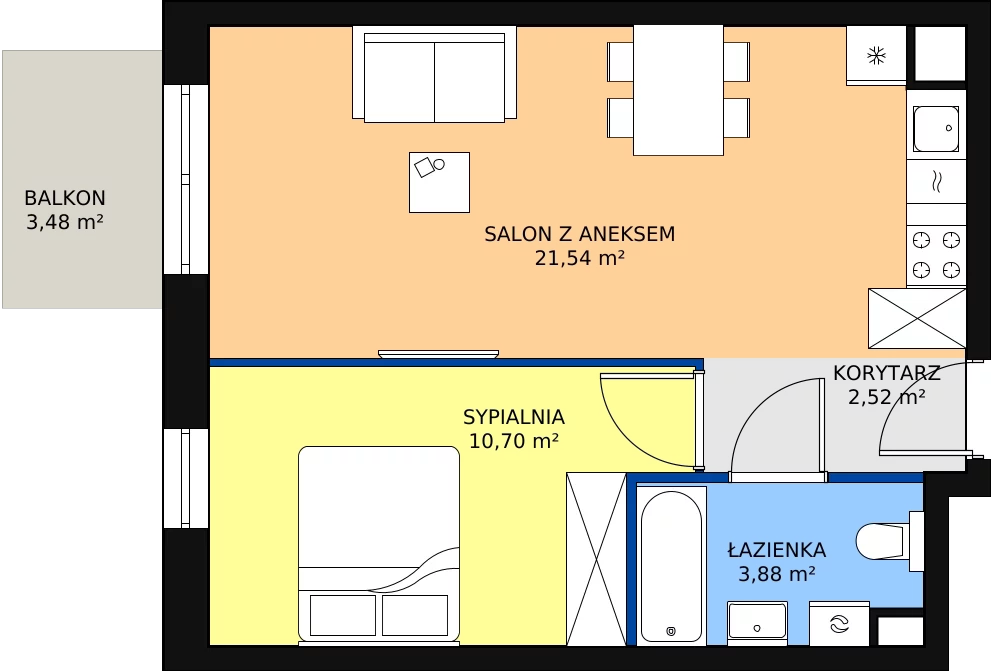 Zalety mieszkania 38.64 m², B.01.04.08