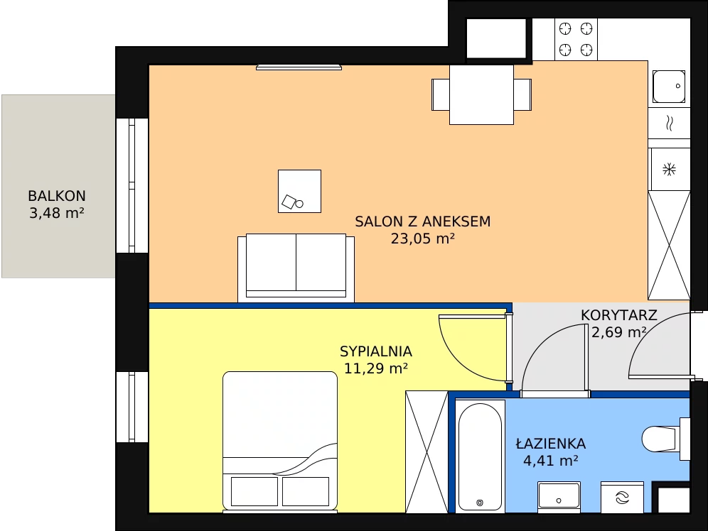 Zalety mieszkania 41.44 m², B.01.04.10
