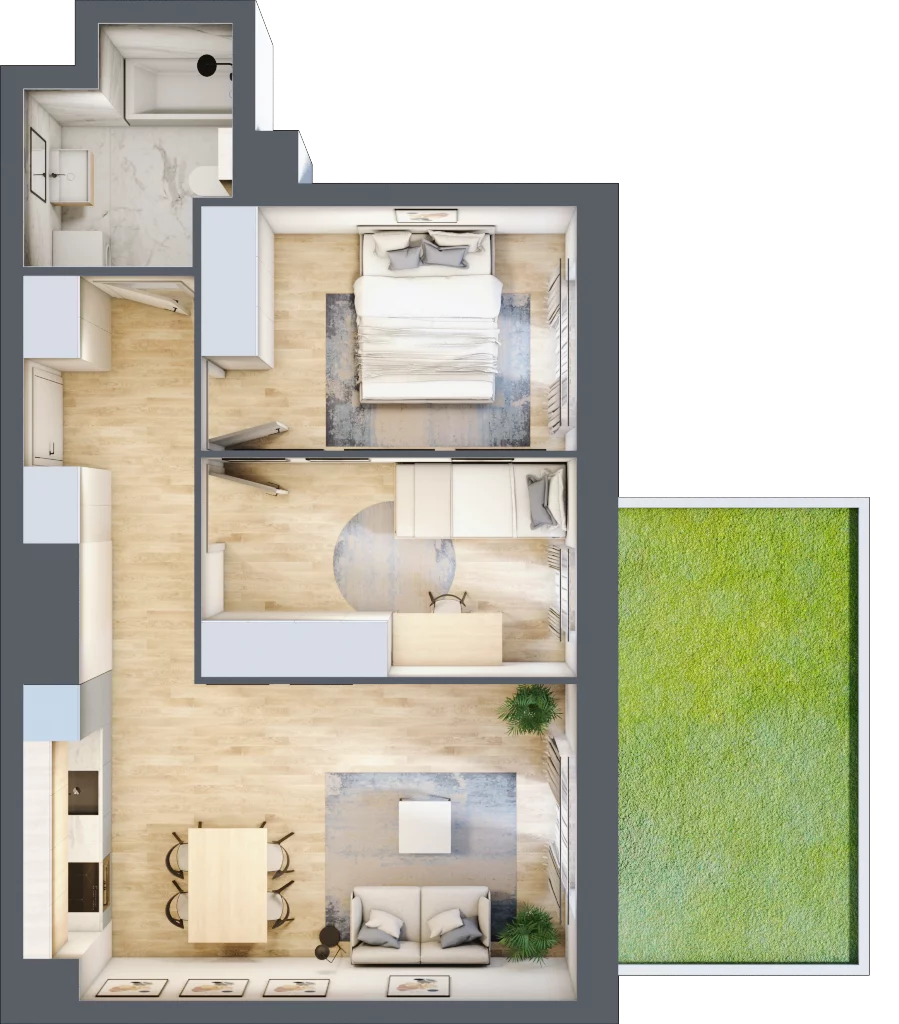 3 pokoje, mieszkanie 51,70 m², piętro 1, oferta nr B.01.04.13, WUWA Vita, Wrocław, Żerniki, Fabryczna, ul. Tadeusza Brzozy
