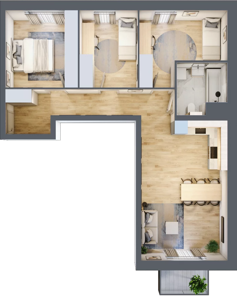 4 pokoje, mieszkanie 75,63 m², piętro 1, oferta nr B.01.05.02, WUWA Vita, Wrocław, Żerniki, Fabryczna, ul. Tadeusza Brzozy