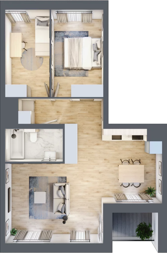 3 pokoje, mieszkanie 63,91 m², piętro 2, oferta nr B.02.02.01, WUWA Vita, Wrocław, Żerniki, Fabryczna, ul. Tadeusza Brzozy