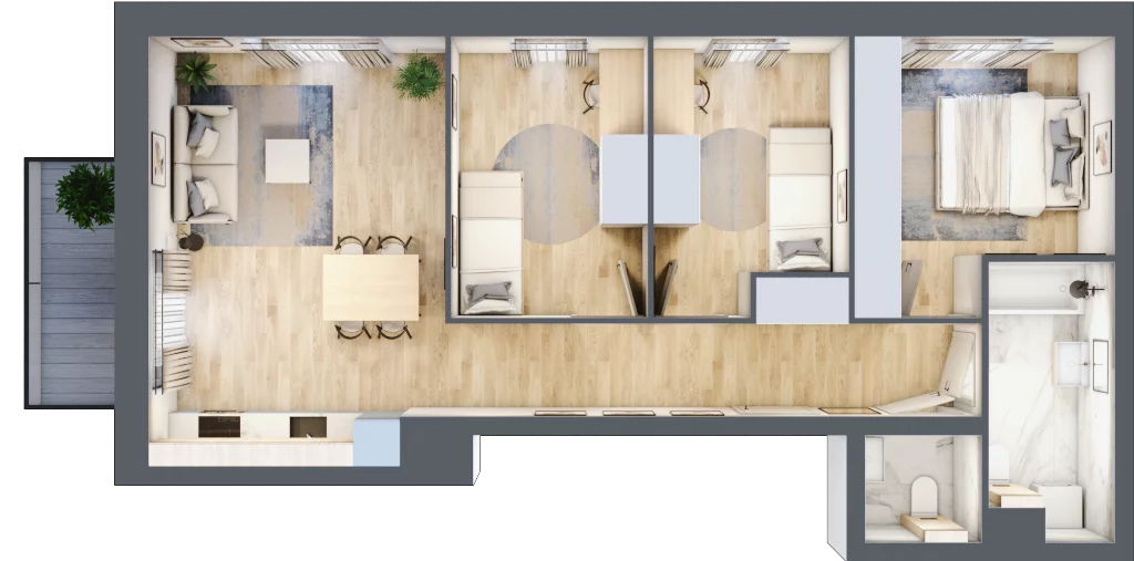 4 pokoje, mieszkanie 64,34 m², piętro 2, oferta nr B.02.04.12, WUWA Vita, Wrocław, Żerniki, Fabryczna, ul. Tadeusza Brzozy