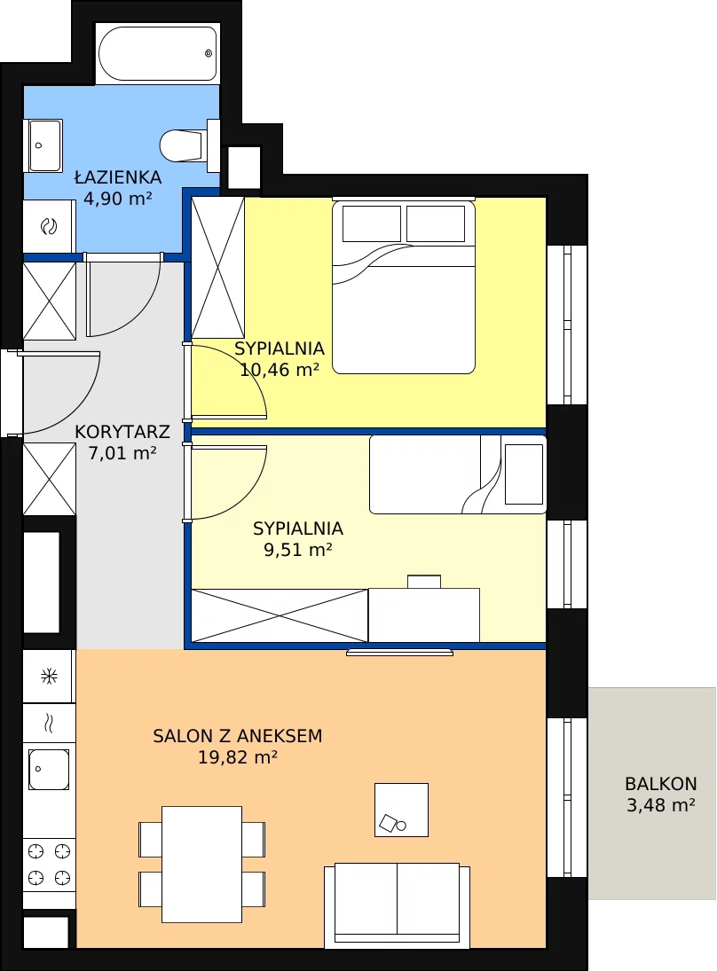 Zalety mieszkania 51.7 m², B.02.04.14
