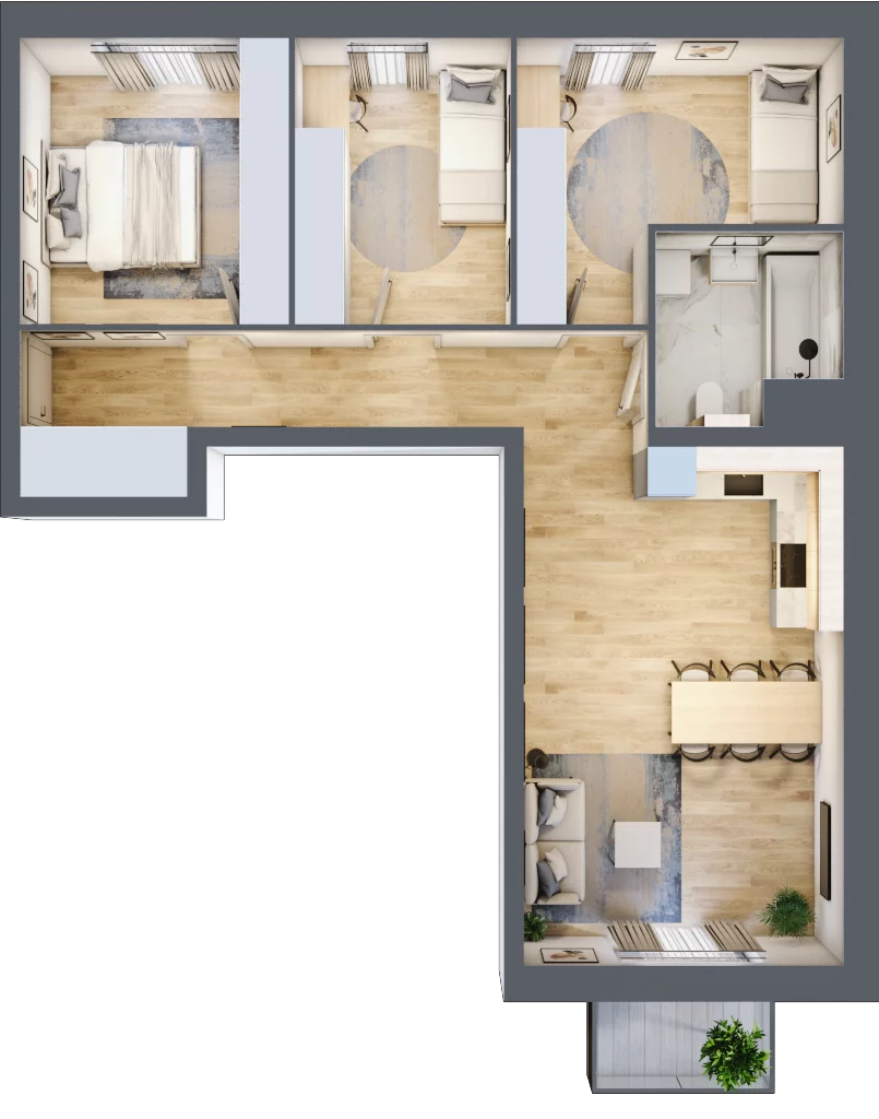 4 pokoje, mieszkanie 75,63 m², piętro 2, oferta nr B.02.05.02, WUWA Vita, Wrocław, Żerniki, Fabryczna, ul. Tadeusza Brzozy