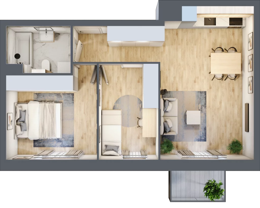 3 pokoje, mieszkanie 59,23 m², piętro 2, oferta nr B.02.05.03, WUWA Vita, Wrocław, Żerniki, Fabryczna, ul. Tadeusza Brzozy