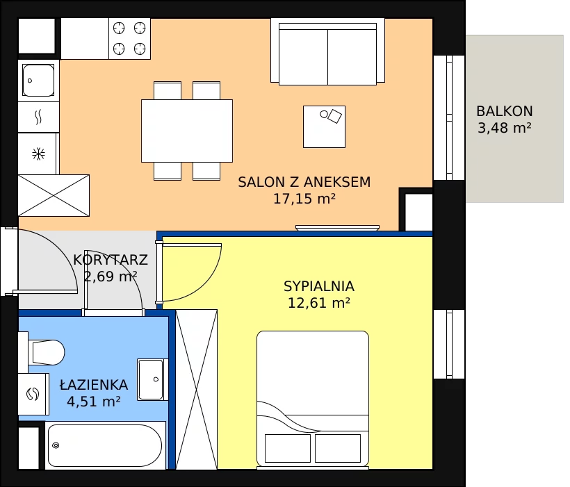 Zalety mieszkania 36.96 m², B.03.04.02