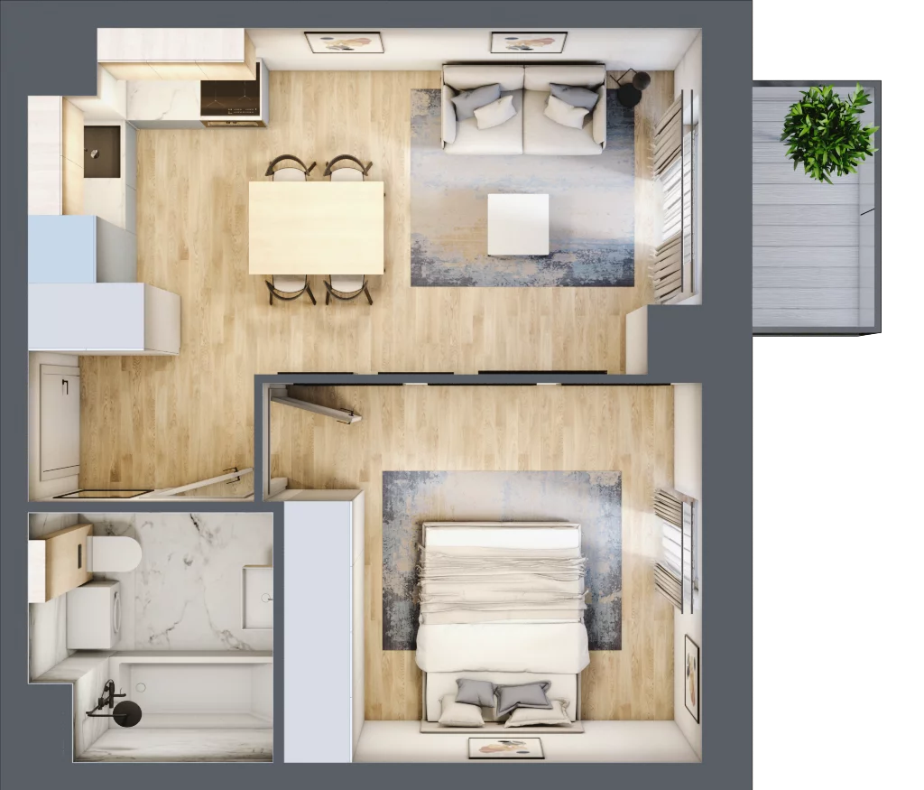 2 pokoje, mieszkanie 36,96 m², piętro 3, oferta nr B.03.04.02, WUWA Vita, Wrocław, Żerniki, Fabryczna, ul. Tadeusza Brzozy