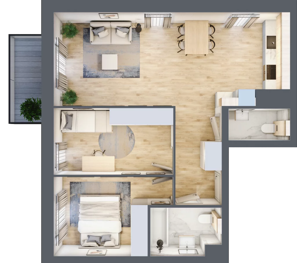 3 pokoje, mieszkanie 60,51 m², piętro 4, oferta nr B.04.01.03, WUWA Vita, Wrocław, Żerniki, Fabryczna, ul. Tadeusza Brzozy