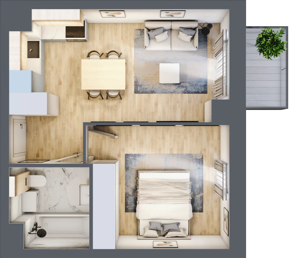 2 pokoje, mieszkanie 36,96 m², piętro 4, oferta nr B.04.04.02, WUWA Vita, Wrocław, Żerniki, Fabryczna, ul. Tadeusza Brzozy