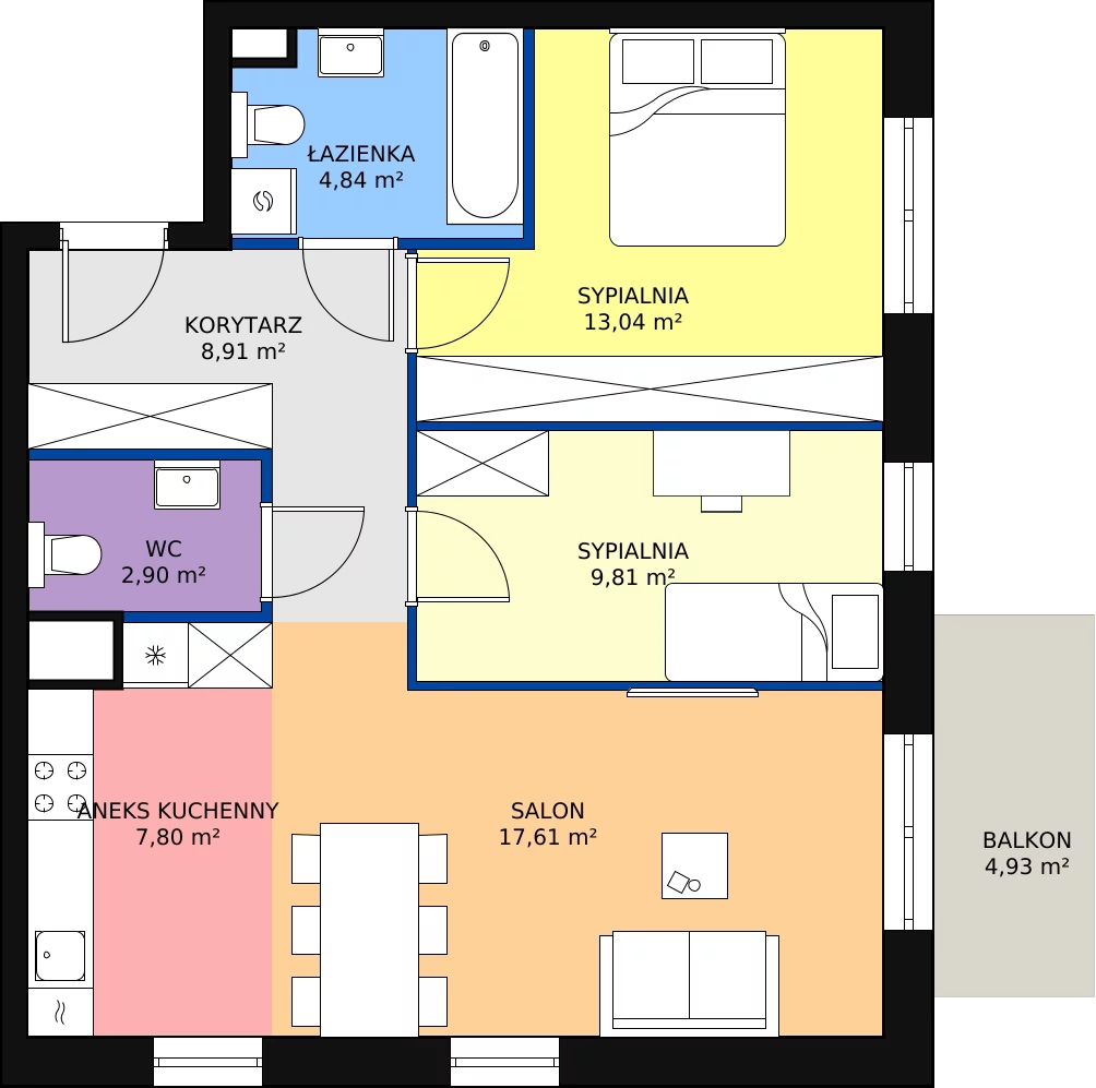 Zalety mieszkania 64.91 m², B.04.04.03