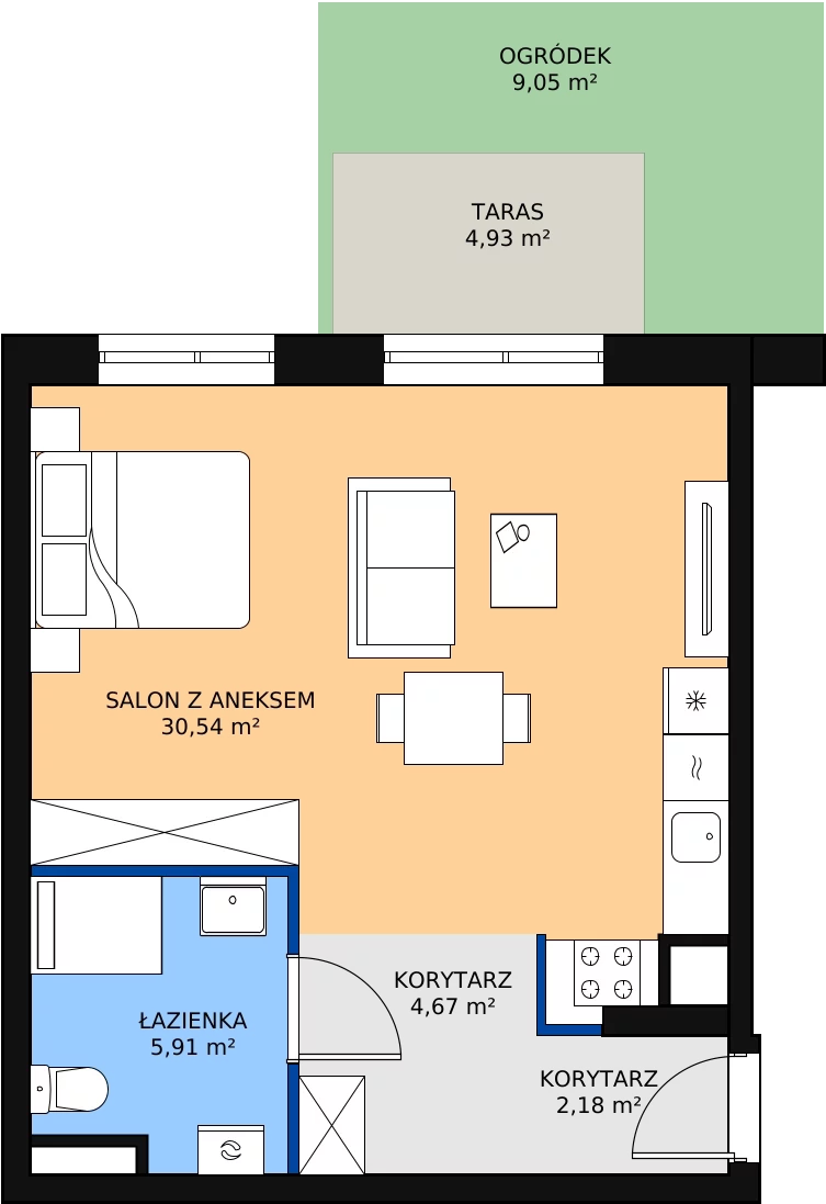 Zalety mieszkania 43.3 m², 1/A/1/02