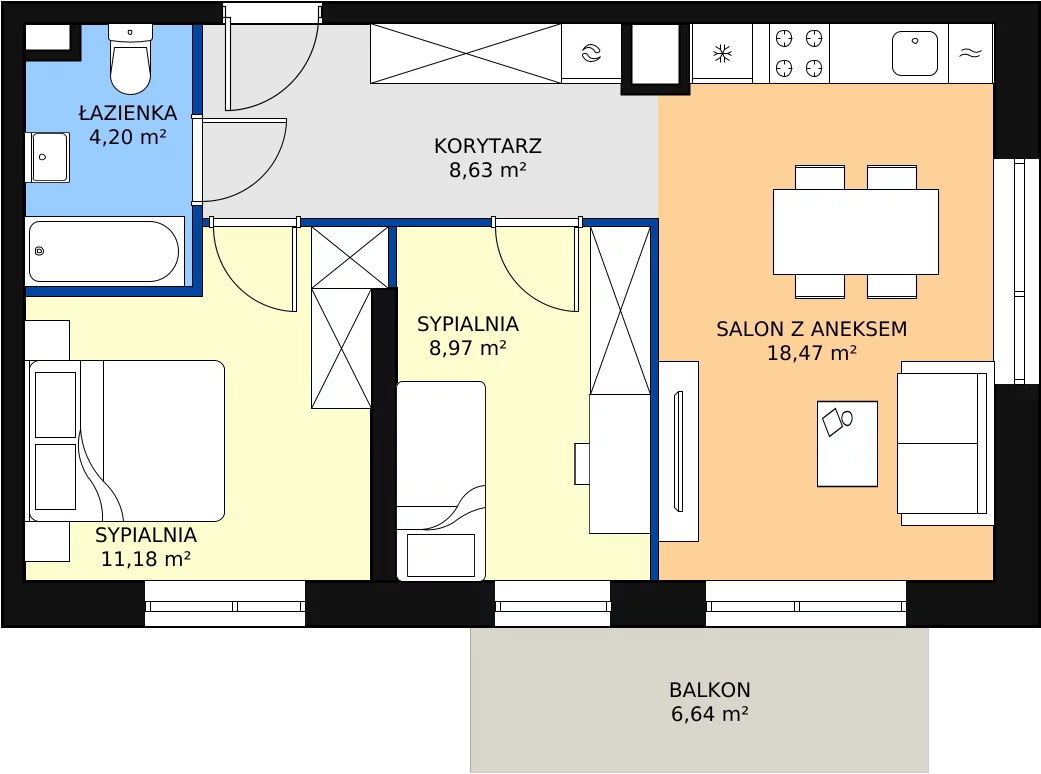 Zalety mieszkania 51.45 m², 1/A/1/05
