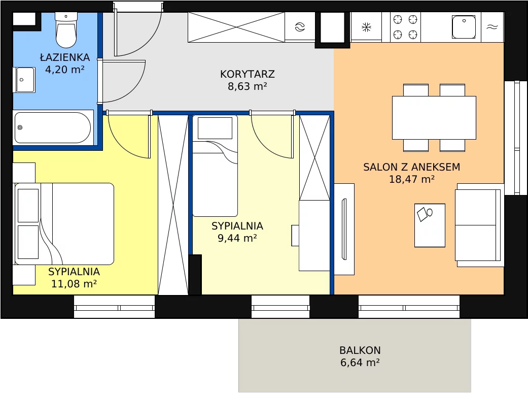Zalety mieszkania 51.82 m², 1/A/1/11
