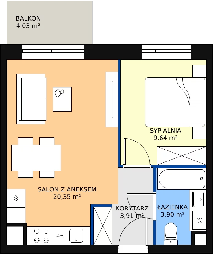 Zalety mieszkania 37.8 m², 1/A/2/47