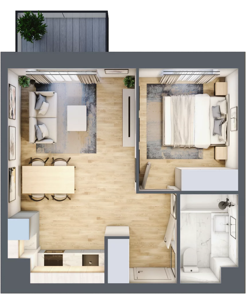 2 pokoje, mieszkanie 37,80 m², piętro 2, oferta nr 1/A/2/47, Oliwska Vita etap II, Warszawa, Targówek, Bródno, ul. Oliwska 11