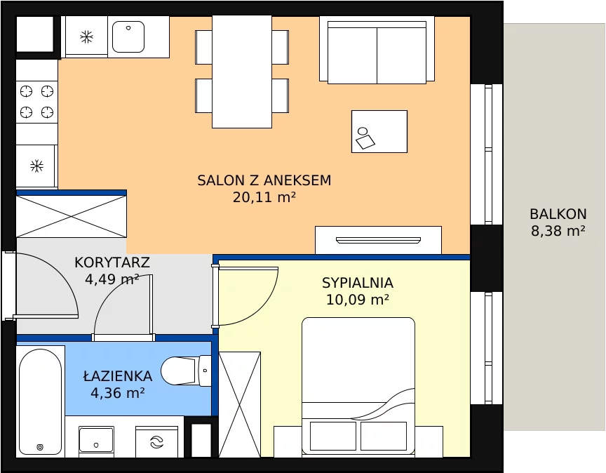 Zalety mieszkania 39.05 m², 2/B/1/06