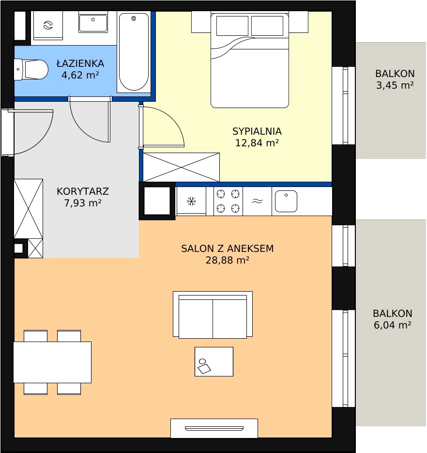 Zalety mieszkania 54.27 m², 2/B/1/19