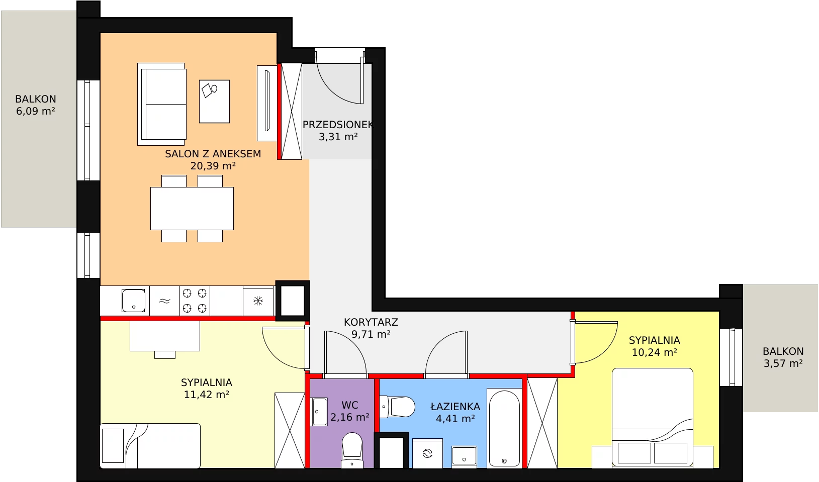 Nowe mieszkanie, 61,64 m², 3 pokoje, 4 piętro, oferta nr 2/B/1/20