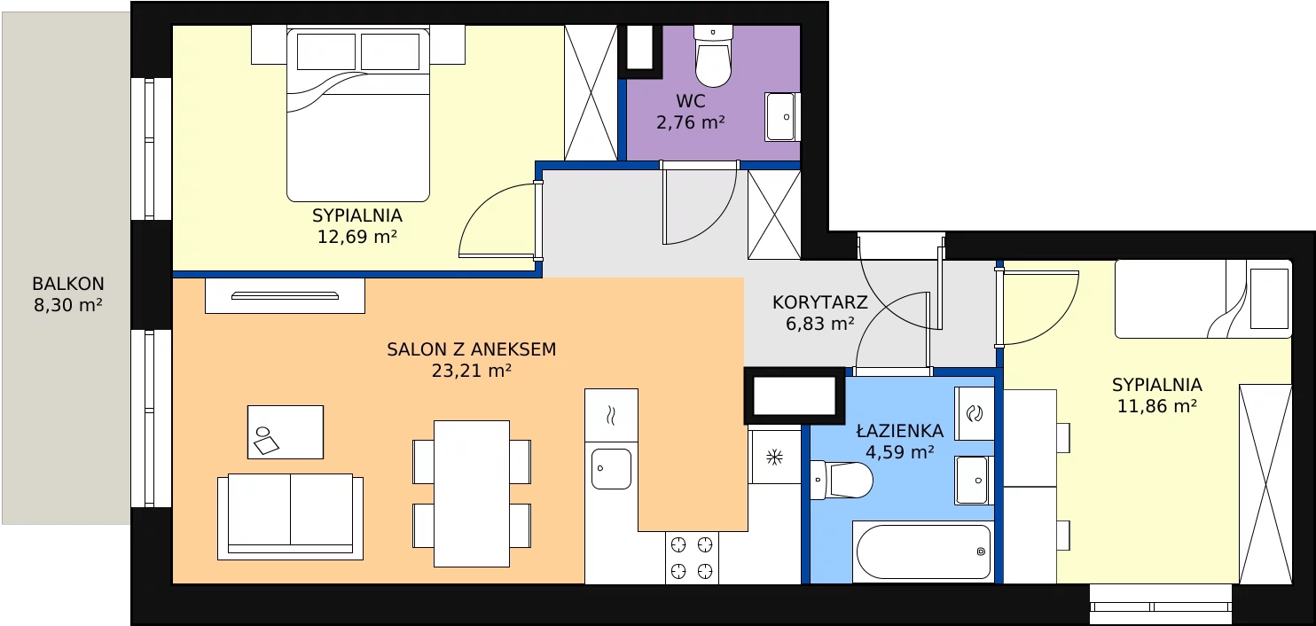 Zalety mieszkania 61.94 m², 3/B/4/86