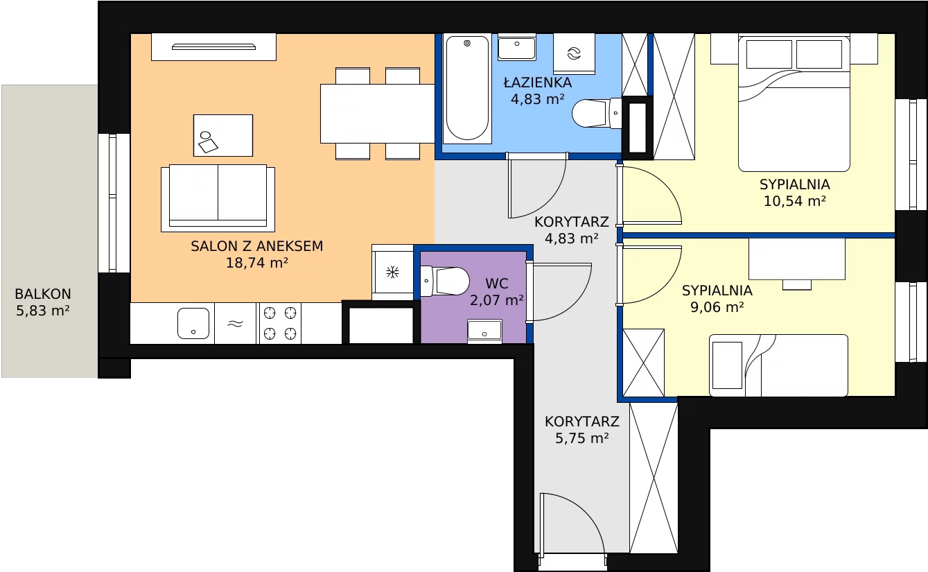 Zalety mieszkania 55.82 m², 3/B/4/87