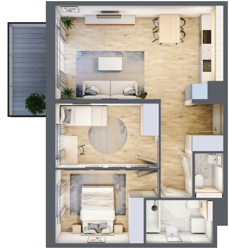 3 pokoje, mieszkanie 56,16 m², piętro 7, oferta nr F.190, Centralna Vita etap II, Kraków, Czyżyny, Łęg, ul. Romana Ciesielskiego