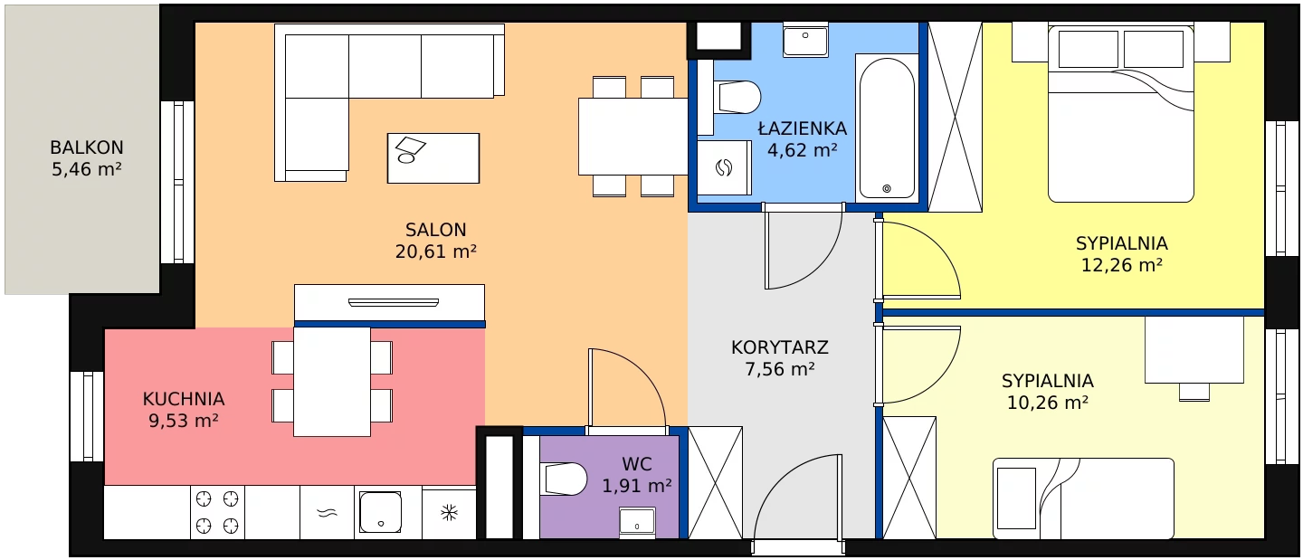 Zalety mieszkania 66.75 m², F.056
