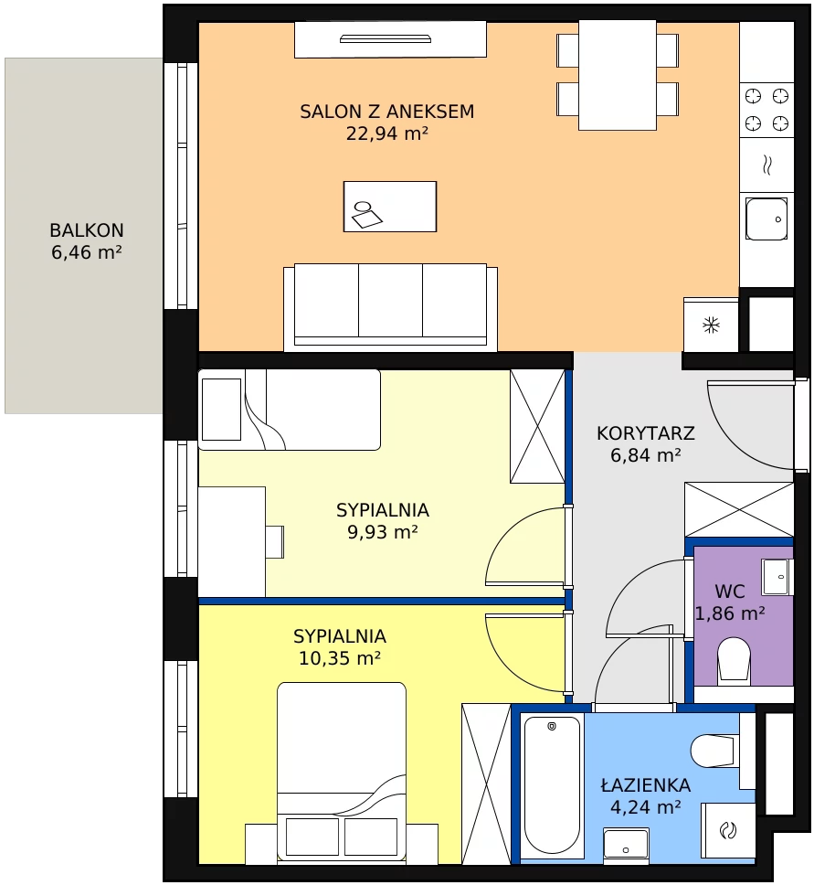 Nowe mieszkanie, 56,16 m², 3 pokoje, 2 piętro, oferta nr F.011