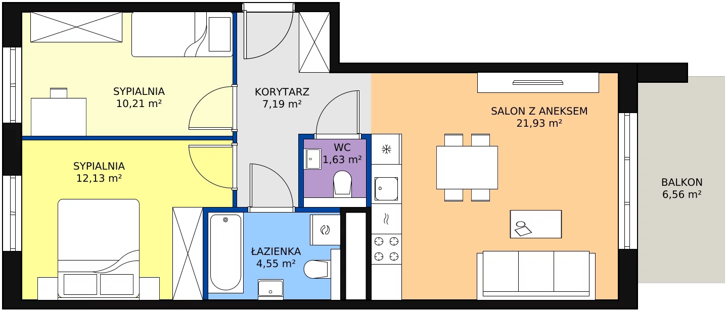 Zalety mieszkania 57.64 m², F.134