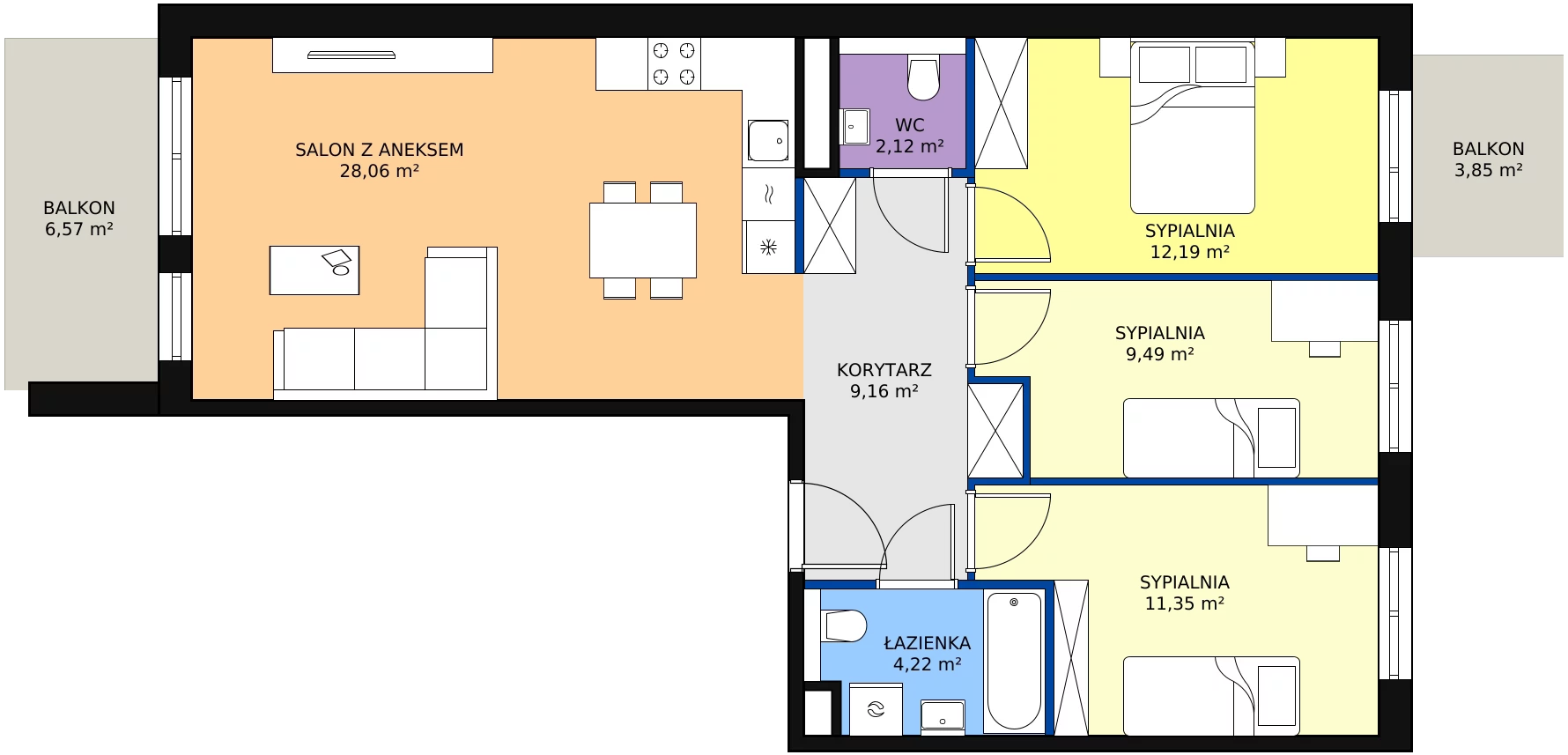 Zalety mieszkania 76.59 m², F.005
