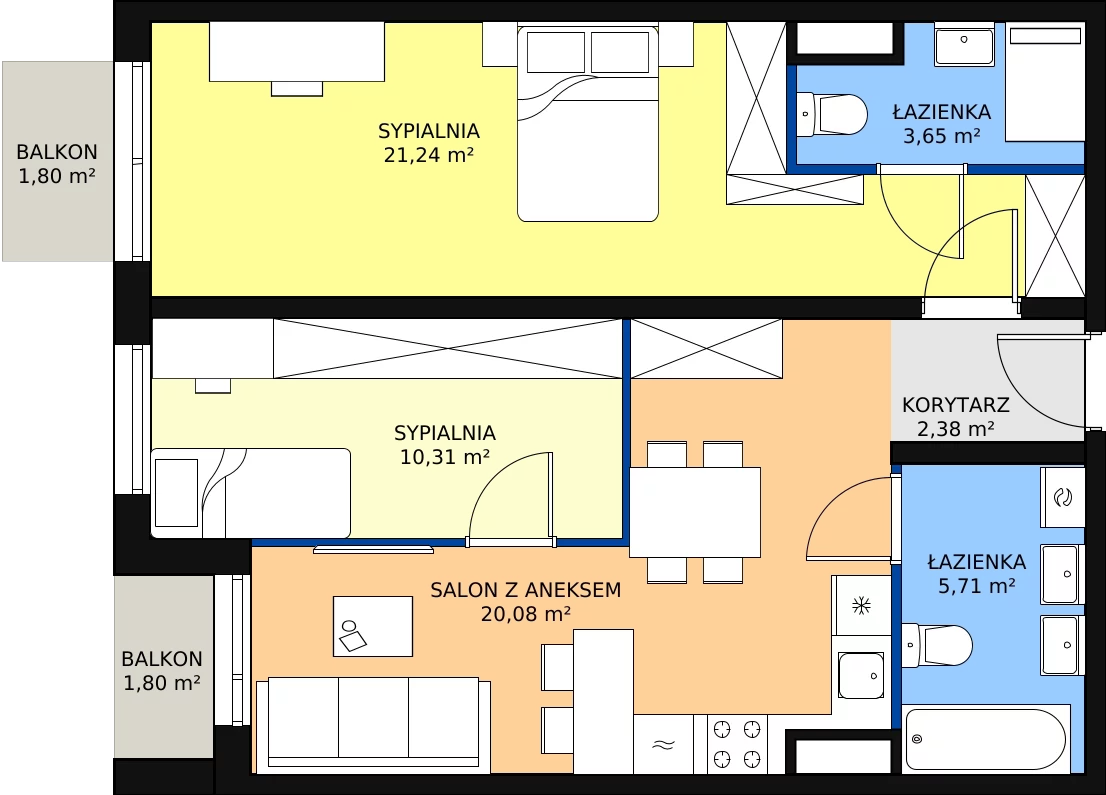 Zalety mieszkania 63.37 m², A18