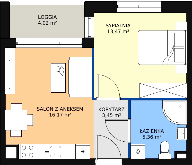 Zalety mieszkania 38.45 m², C1/C/03
