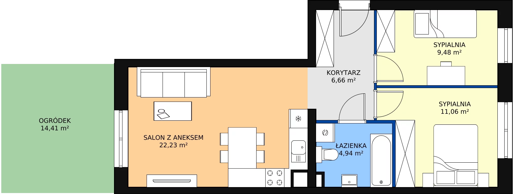 Zalety mieszkania 54.37 m², C1/A/01