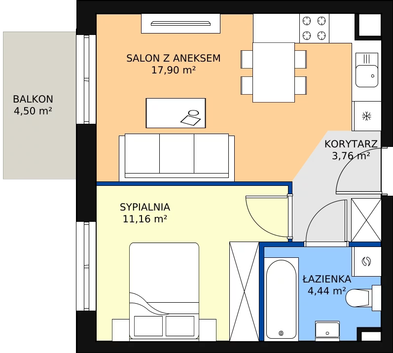 Zalety mieszkania 37.26 m², C1/D/07