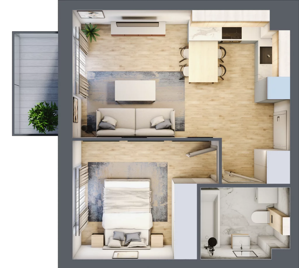2 pokoje, mieszkanie 37,26 m², piętro 2, oferta nr C1/D/07, Orawska Vita II, Wrocław, Ołtaszyn, Krzyki, ul. Orawska 73