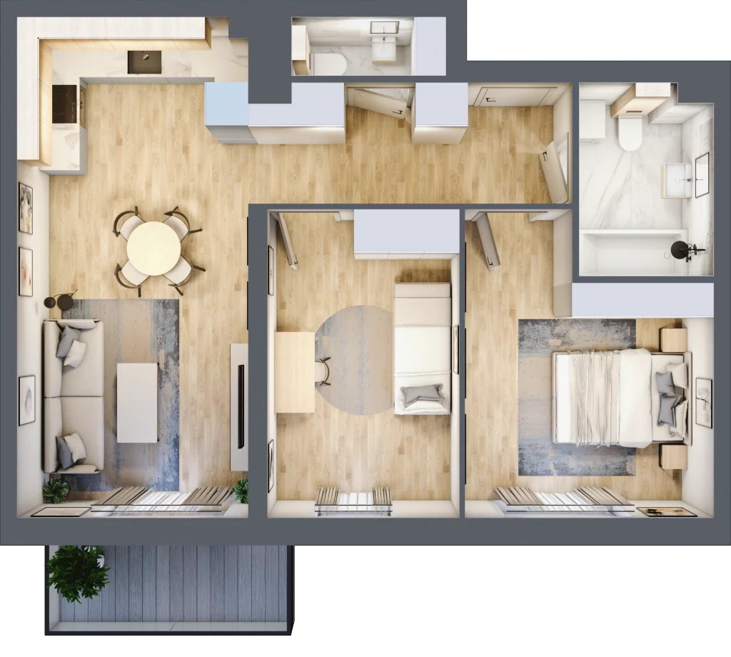 3 pokoje, mieszkanie 60,58 m², piętro 2, oferta nr C1/C/15, Orawska Vita II, Wrocław, Ołtaszyn, Krzyki, ul. Orawska 73